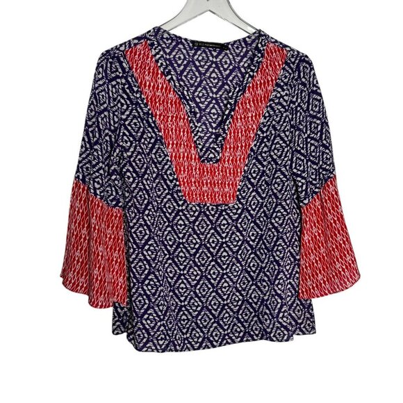 ViX Paula Hermanny Tunic Top size small Red Purple silk v-neck 3/4 bell sleeve - Picture 2 of 9